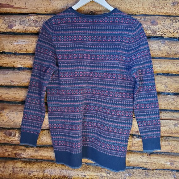 90s Vintage Far West Thick Fair Isle Ski Cabin Snowflake Sweater - Picture 3 of 8